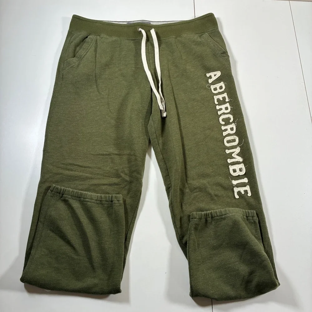 Vintage Abercrombie Fitch Sweatpants Women Medium Olive Green Logo Joggers
